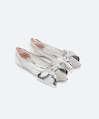 silver metallic leather trimmed mesh maxi bow flats (1)
