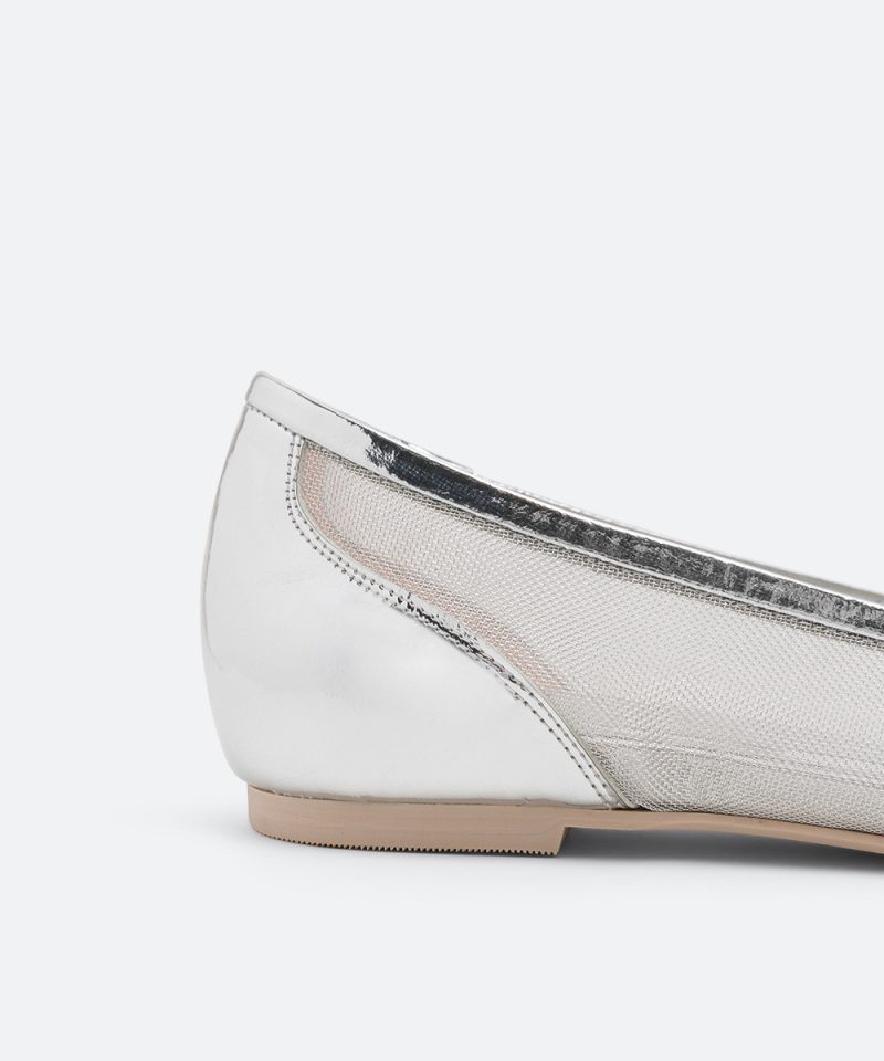 silver metallic leather trimmed mesh maxi bow flats (2)