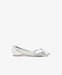 silver metallic leather trimmed mesh maxi bow flats