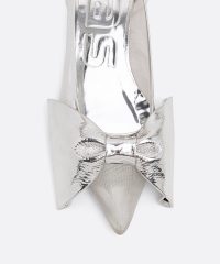 silver metallic leather trimmed mesh maxi bow flats (3)